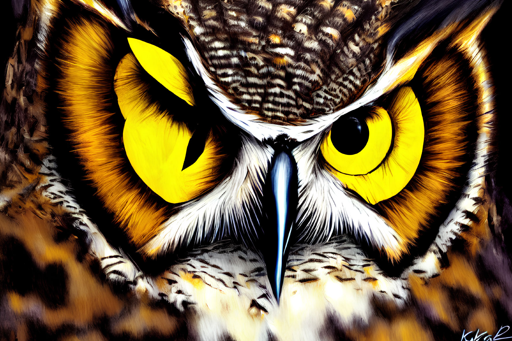 Detailed Owl Illustration with Yellow Eyes and Brown Feathers