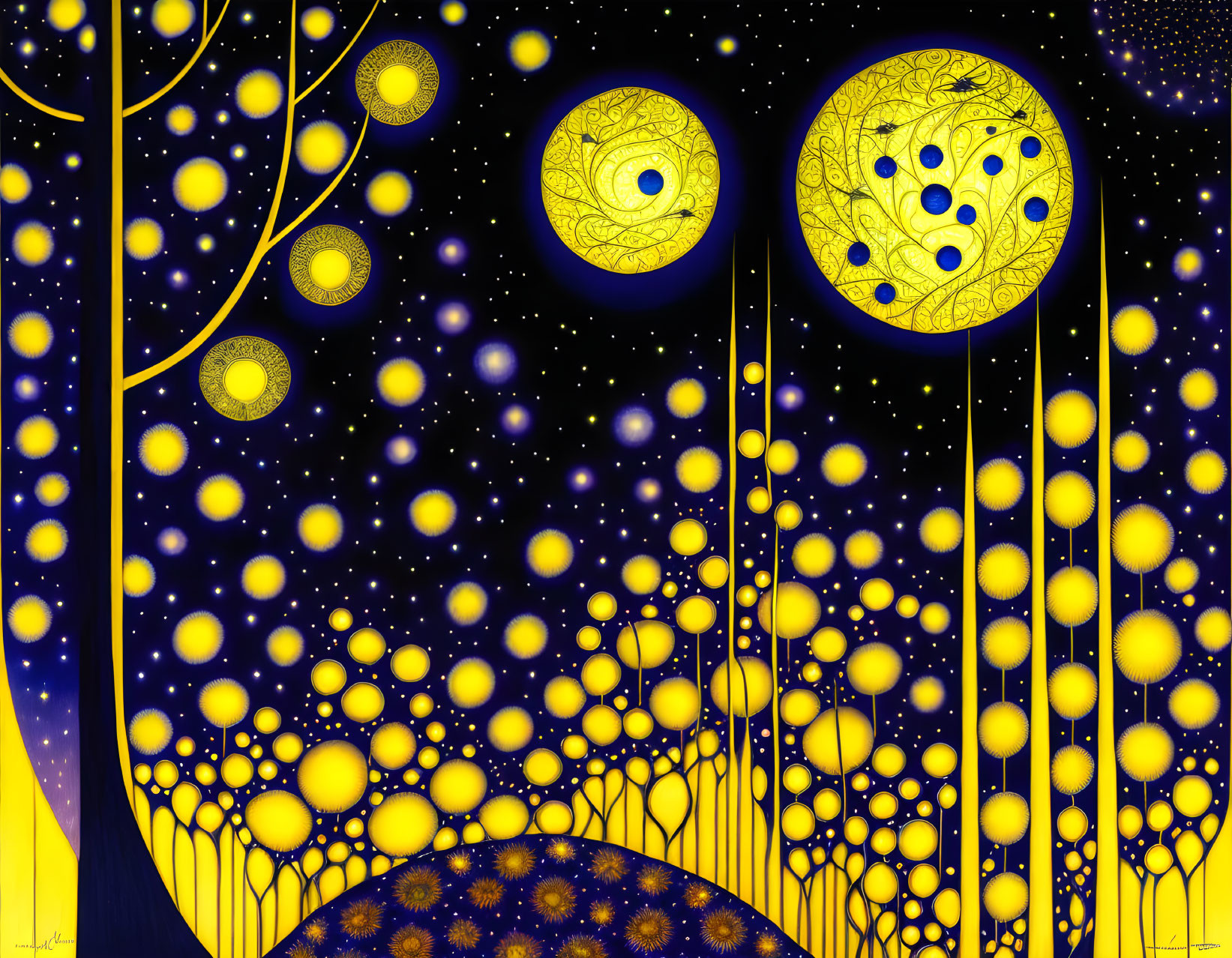 Cosmic-themed digital artwork with luminous spheres and stars