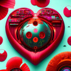 Colorful heart-shaped cityscape with futuristic buildings and neon lights