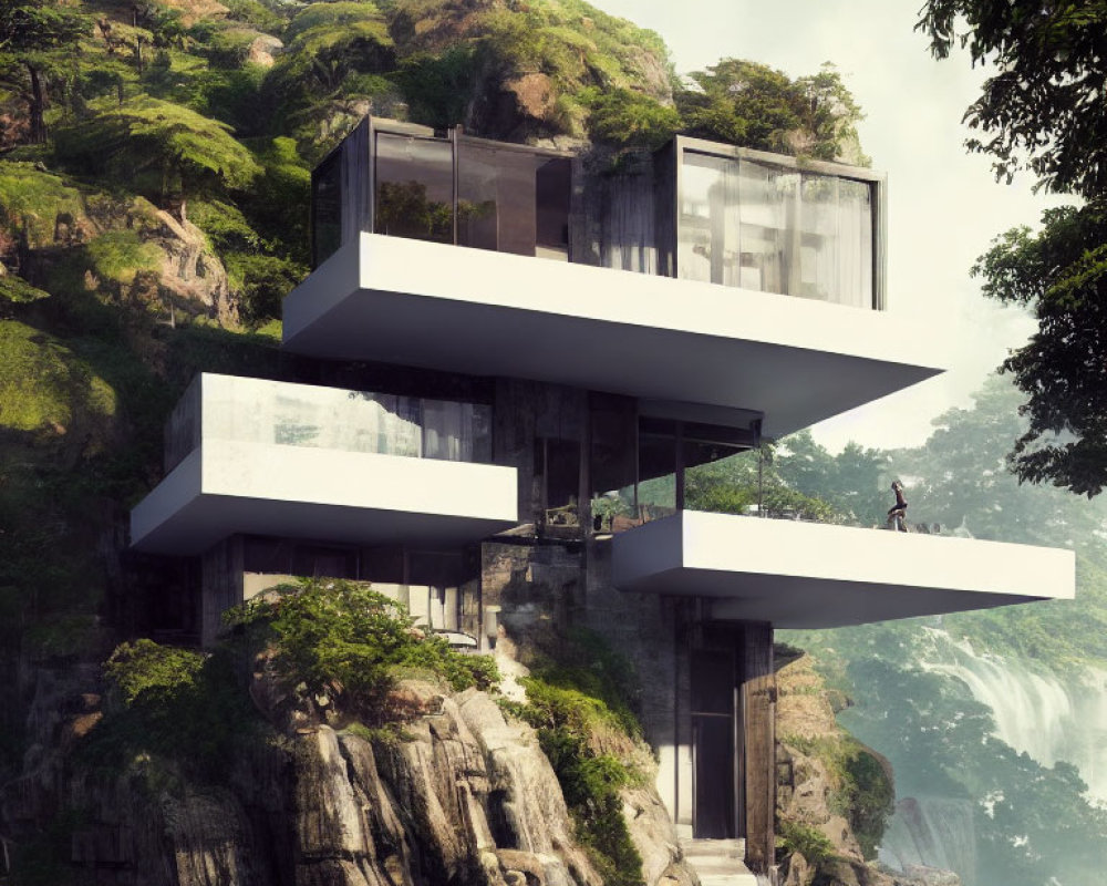 Contemporary Cliffside House with Large Glass Windows