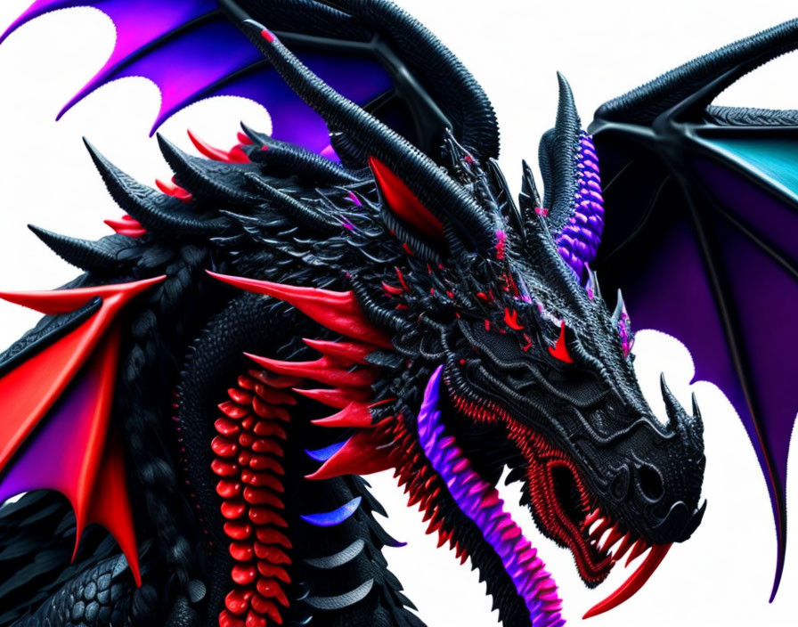 Colorful Digital Artwork: Dragon with Intricate Scales and Spread Wings