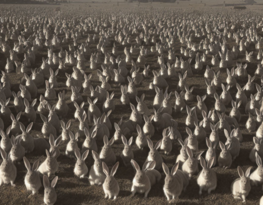 Countless Identical Rabbit Statues in Vast Field