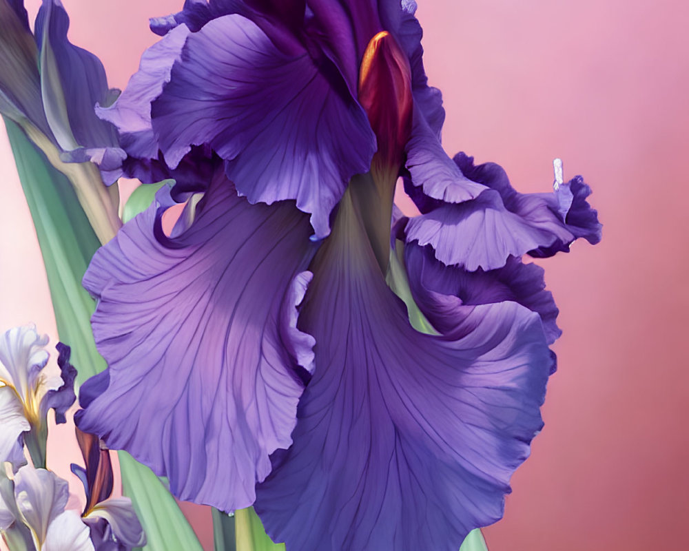 Detailed Purple Iris Flower Illustration on Soft Pink Background