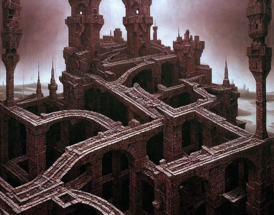 Surreal Labyrinthine Structure with Intricate Architecture