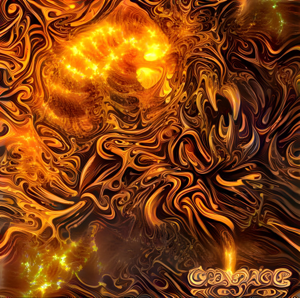 Vibrant Abstract Design with Swirling Orange and Gold