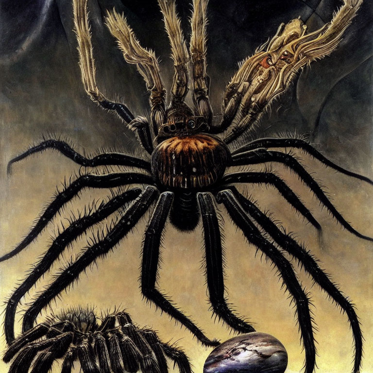 Detailed illustration of a giant spider with hairy legs and menacing pincers