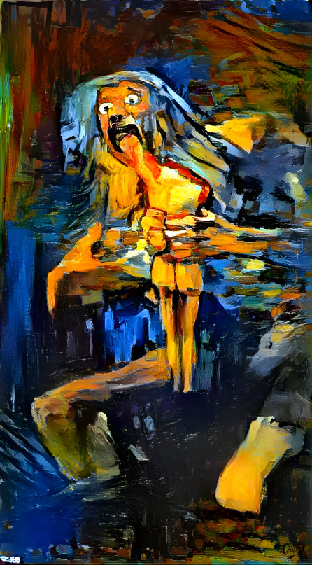 Vibrant Chaotic Scene with Distorted Figure and Emotion