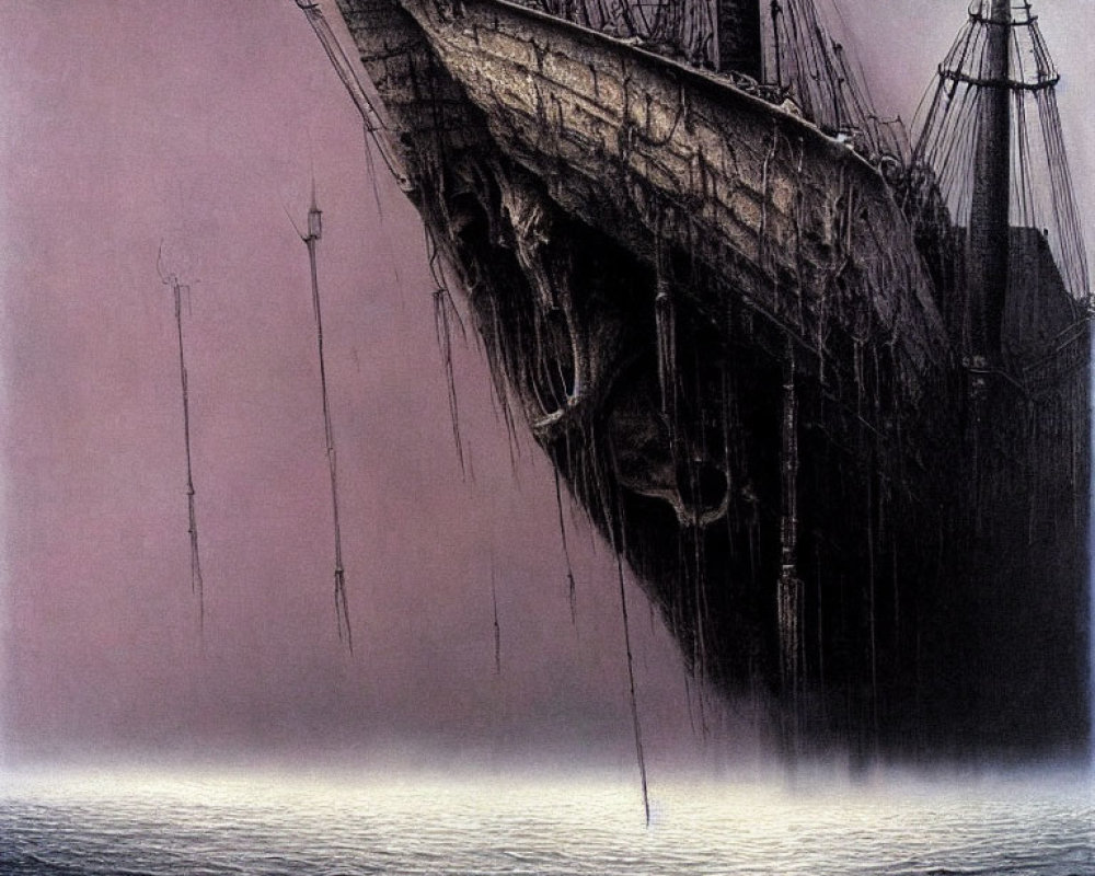 Colossal Ship in Foggy Sea with Intricate Details