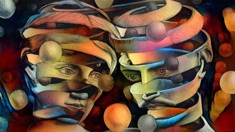 Intertwined Faces in Abstract Colorful Composition