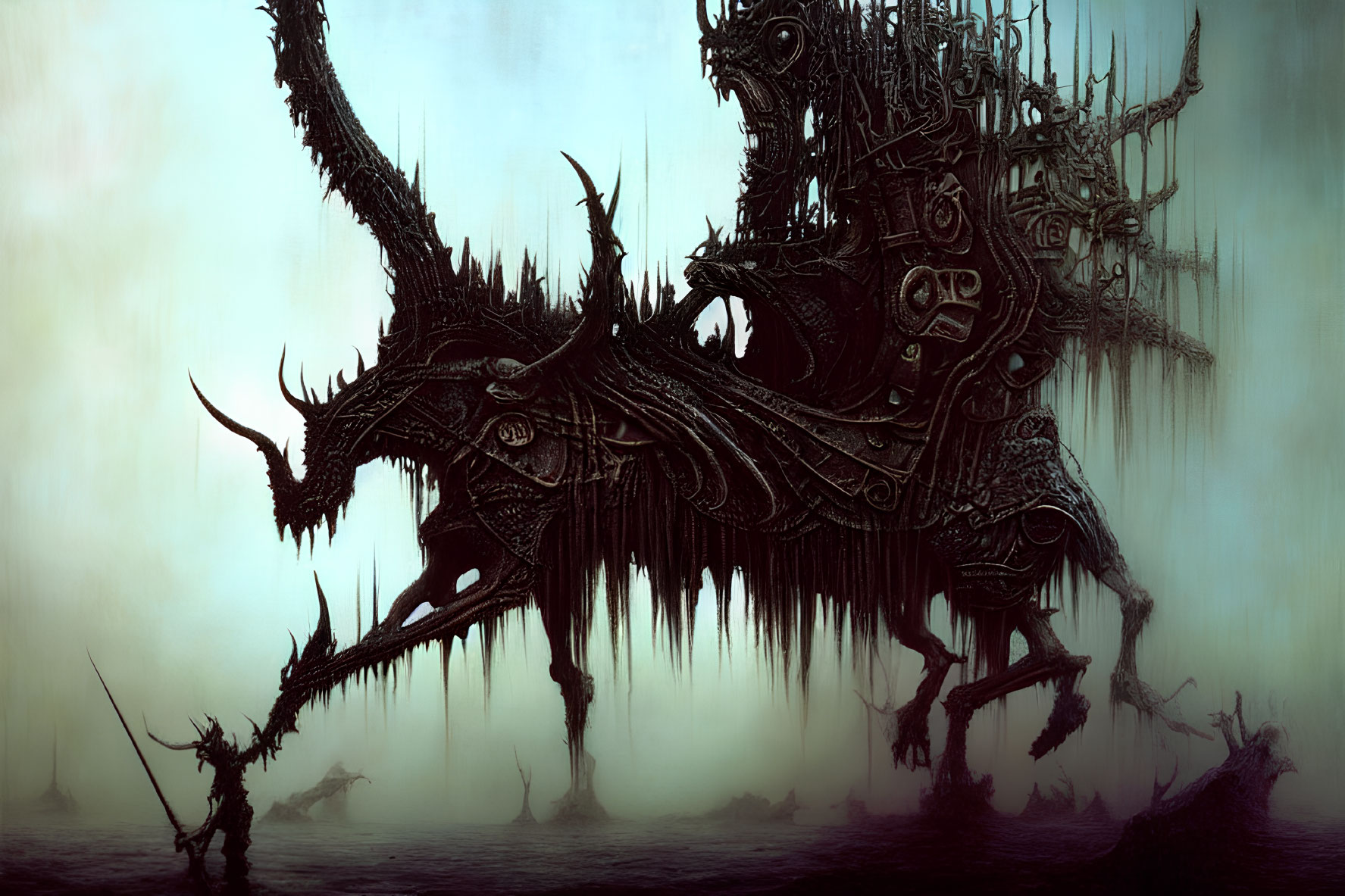 Dark Landscape with Colossal Skeletal Creature