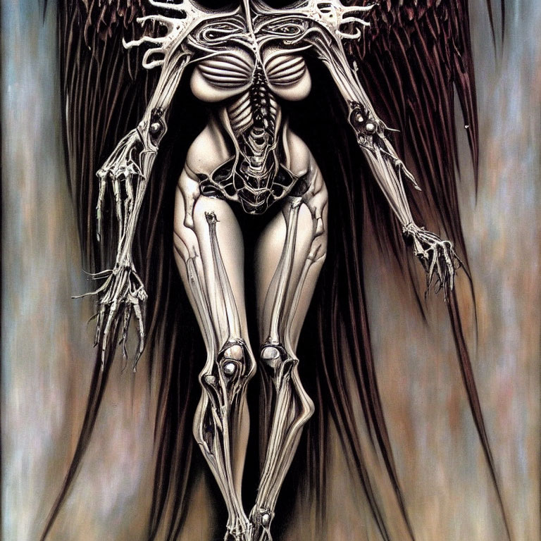 Detailed skeletal figure with flowing hair in eerie setting