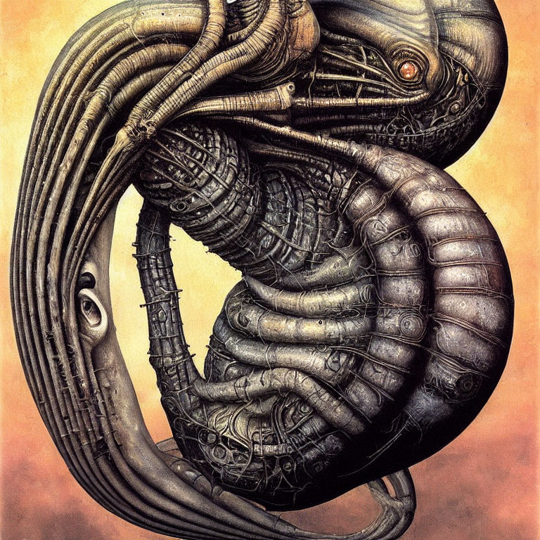 Biomechanical Artwork: Serpent-like Creatures with Metallic Textures