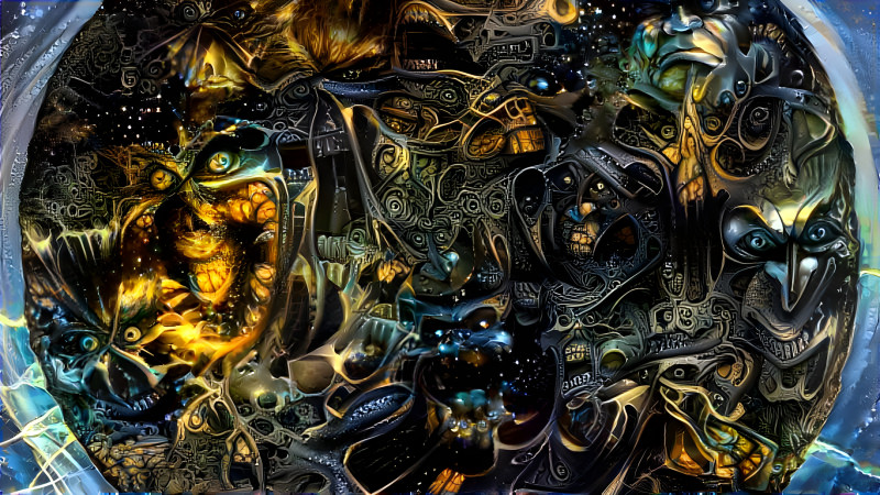 Surreal Cosmic Scene with Dark Abstract Figures