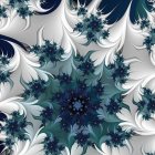 Digital Artwork: Blue and White Flowers with Butterflies on Celestial Background