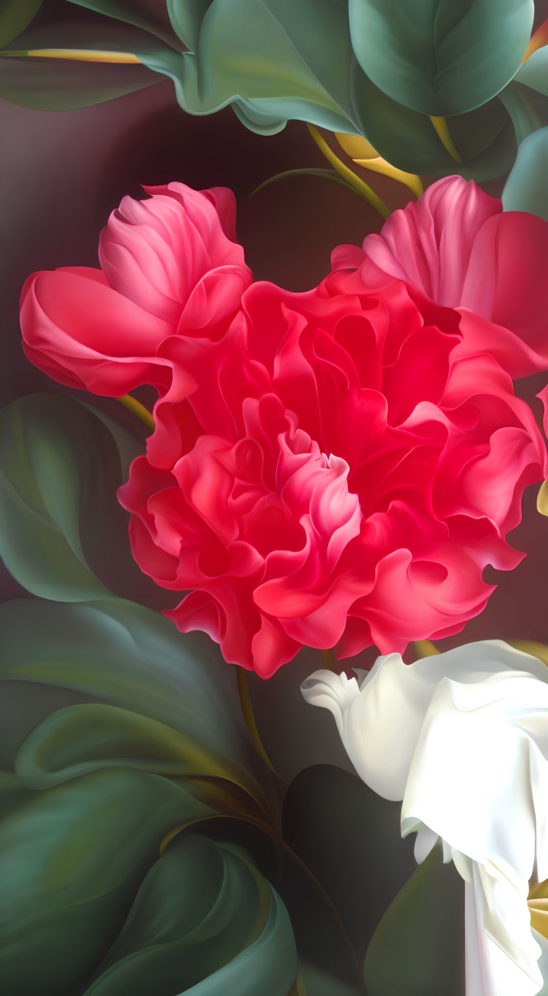 Detailed digital painting of red flower in full bloom