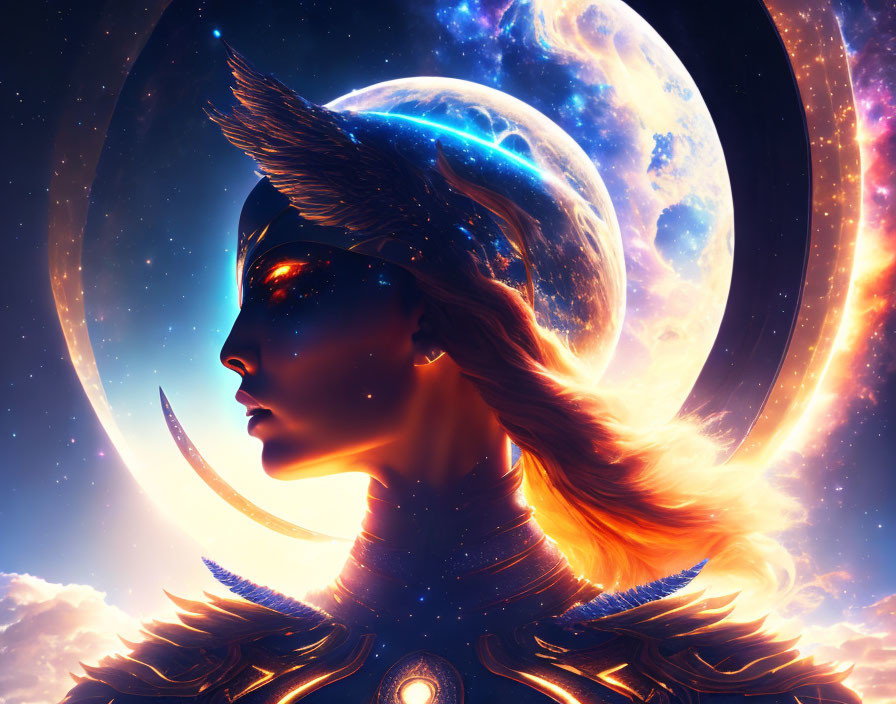 Colorful Cosmic-Themed Side Profile Artwork with Stars and Celestial Bodies