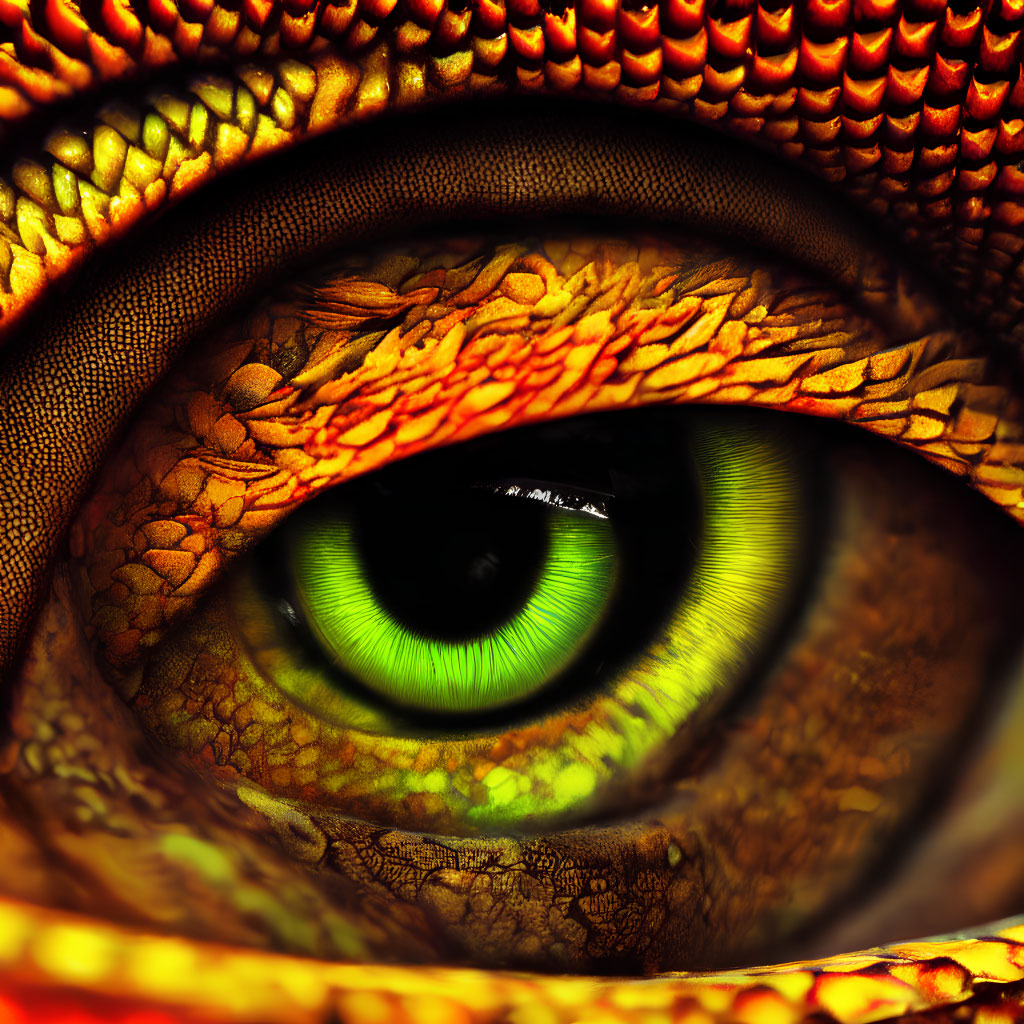 Detailed Reptilian Eye with Intricate Scales and Green Iris