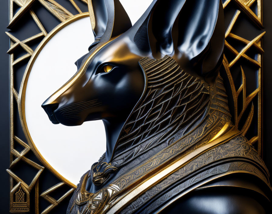 Egyptian Anubis Sculpture with Gold and Black Finish