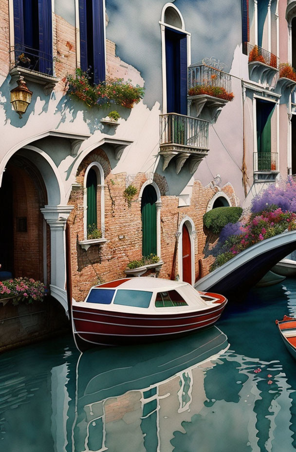 Tranquil Venetian Canal with Colorful Buildings and Boats