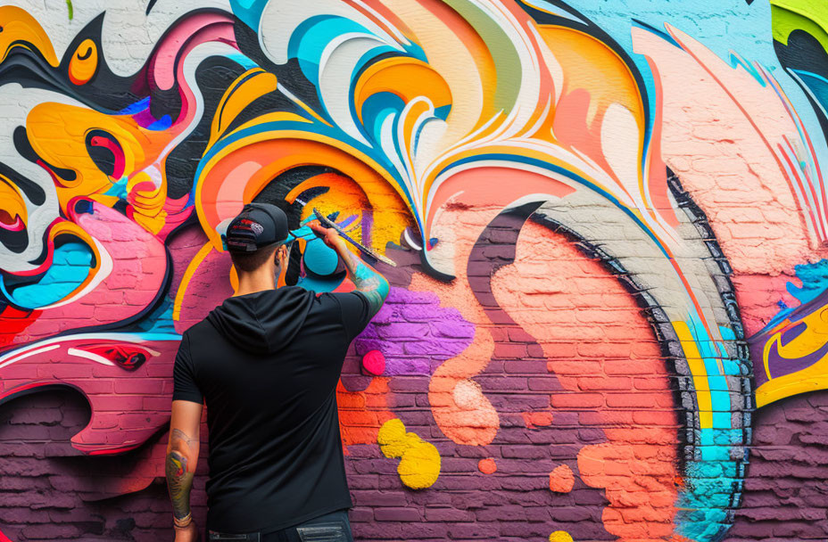 Colorful Abstract Graffiti Mural on Wall