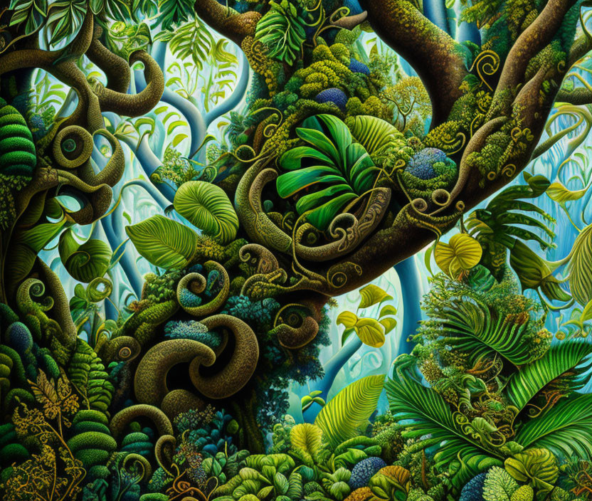 Detailed Artwork of Fantastical Forest with Rich Foliage