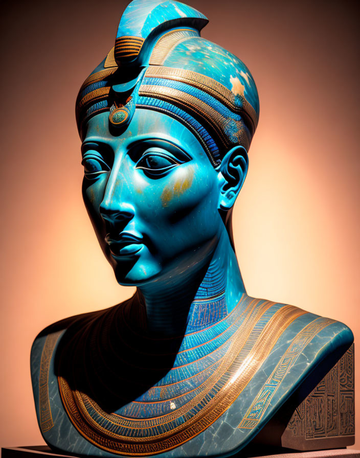 Egyptian Pharaoh Bust with Turquoise and Gold Details