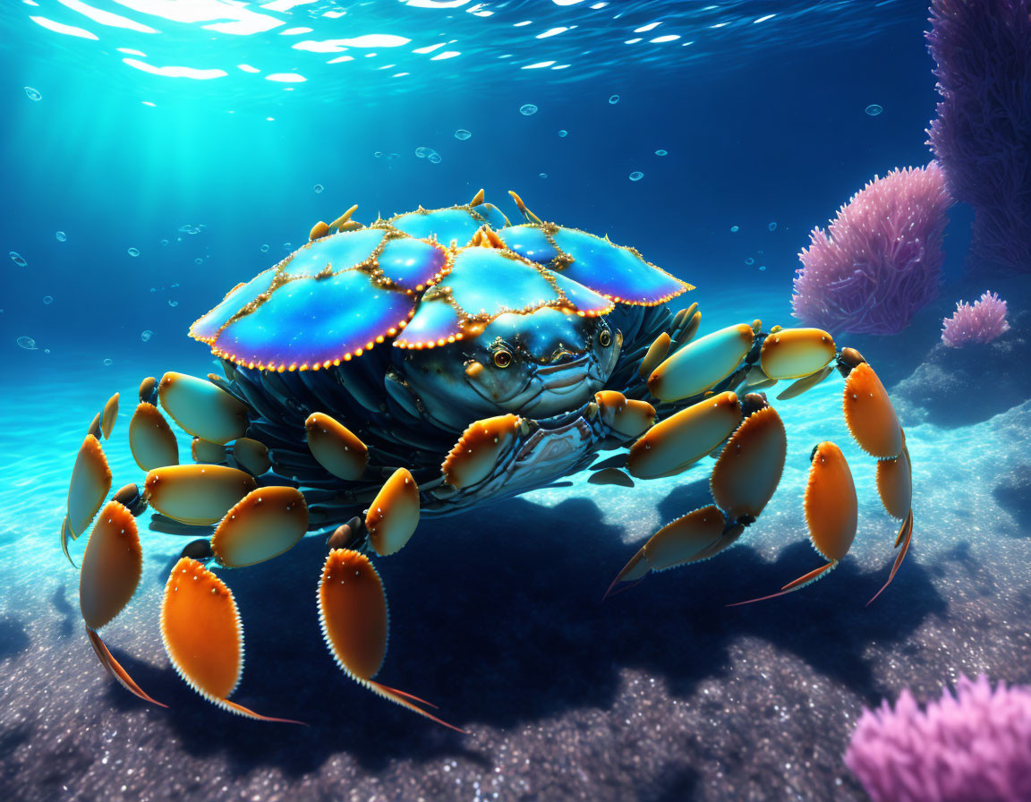 Colorful Crab Resting Among Coral in Sunlit Sea