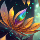 Colorful Leaf Artwork in Enchanted Forest Setting