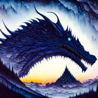 Majestic fantasy dragon blending with mountainous landscape at dusk