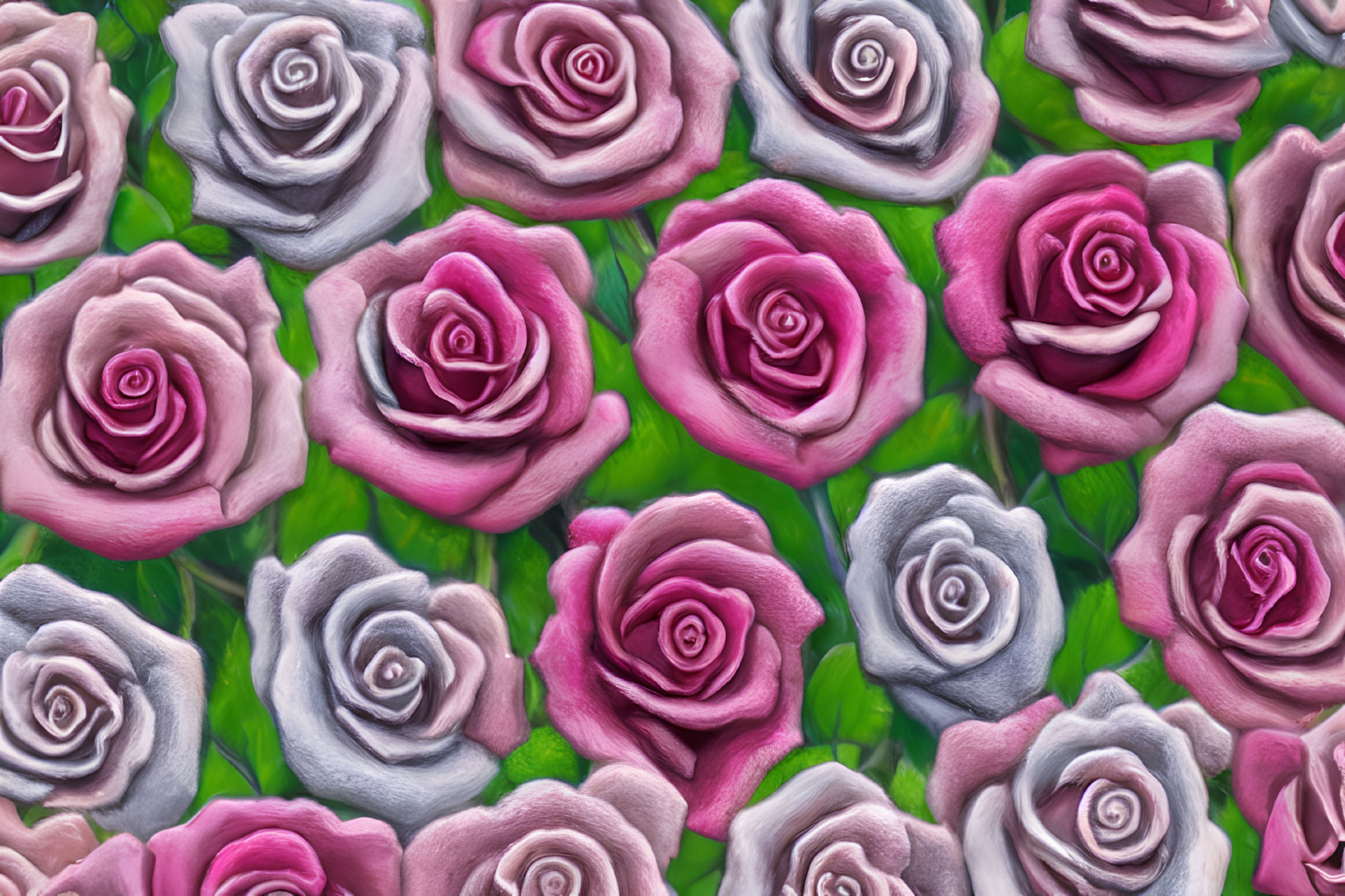 Colorful Pink and Purple Rose Pattern with Green Leaves