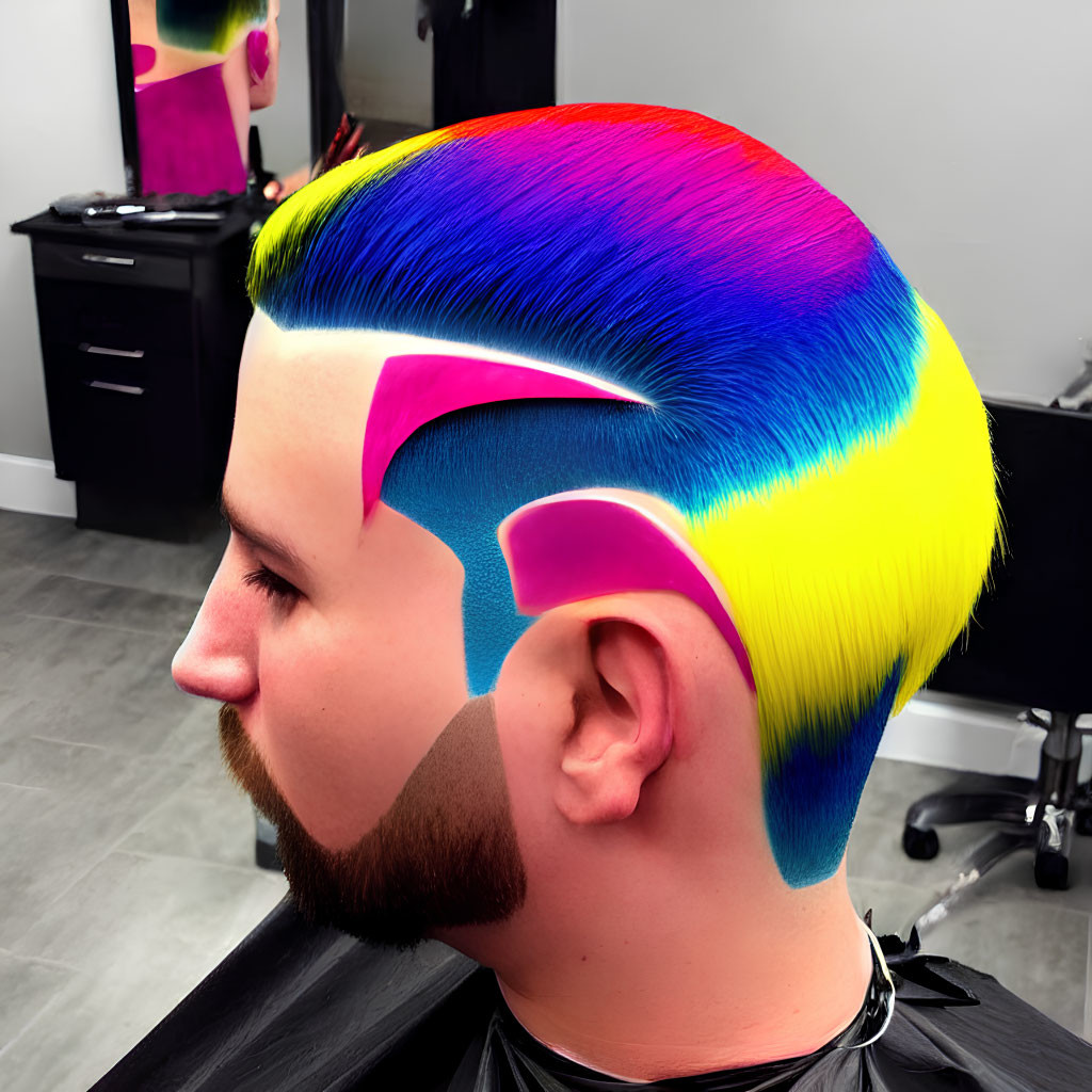 Vibrant Neon Pink, Yellow, and Blue Hair Dye Profile View