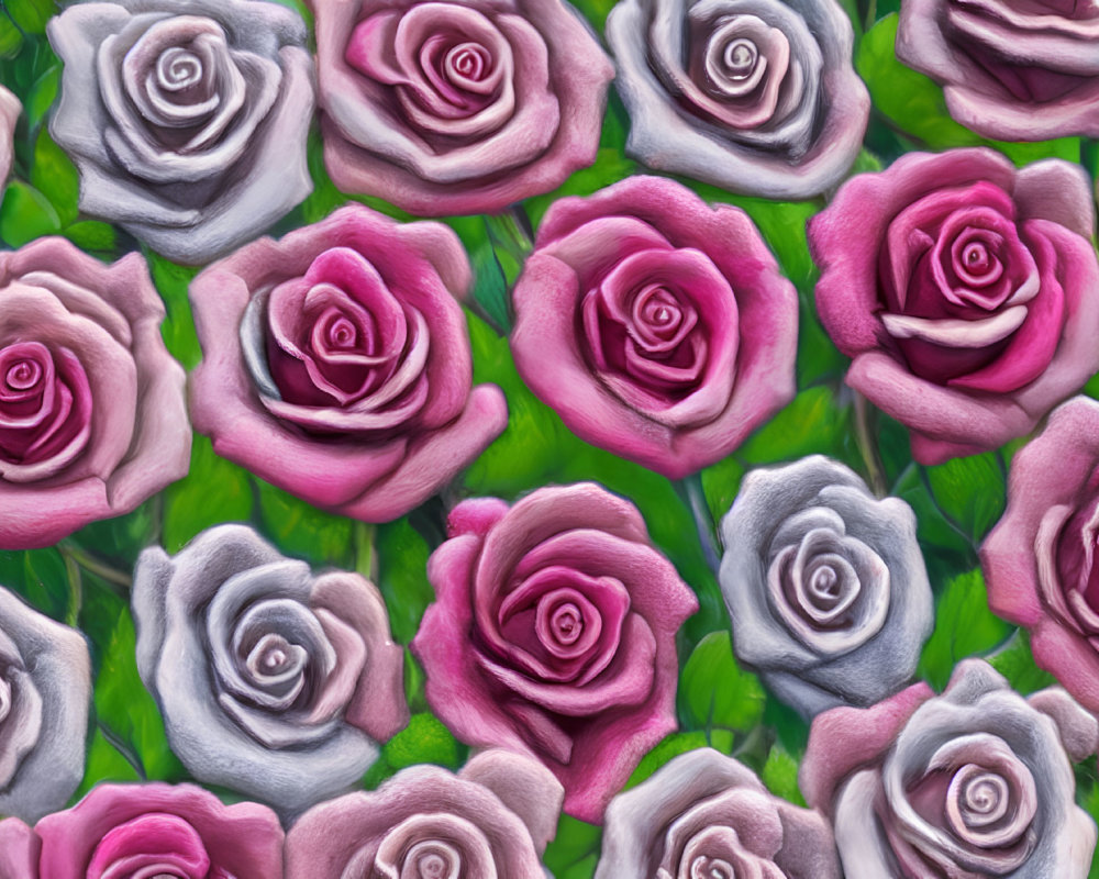 Colorful Pink and Purple Rose Pattern with Green Leaves