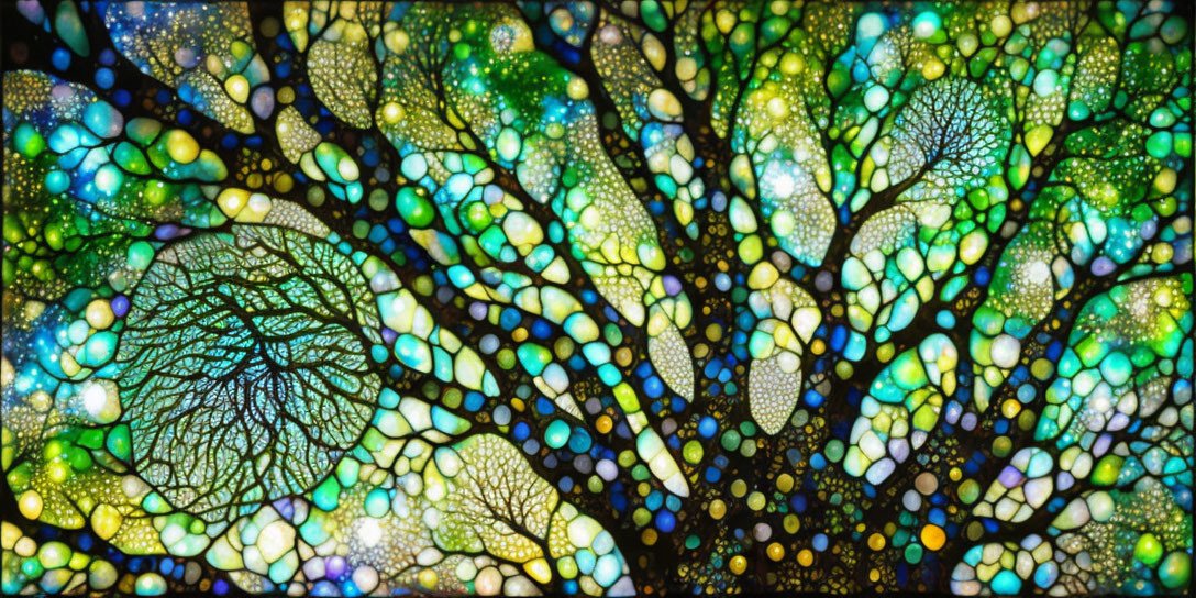 Colorful Stained Glass Artwork Featuring Tree Mosaic