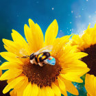 Bumblebee collecting pollen on vibrant sunflower