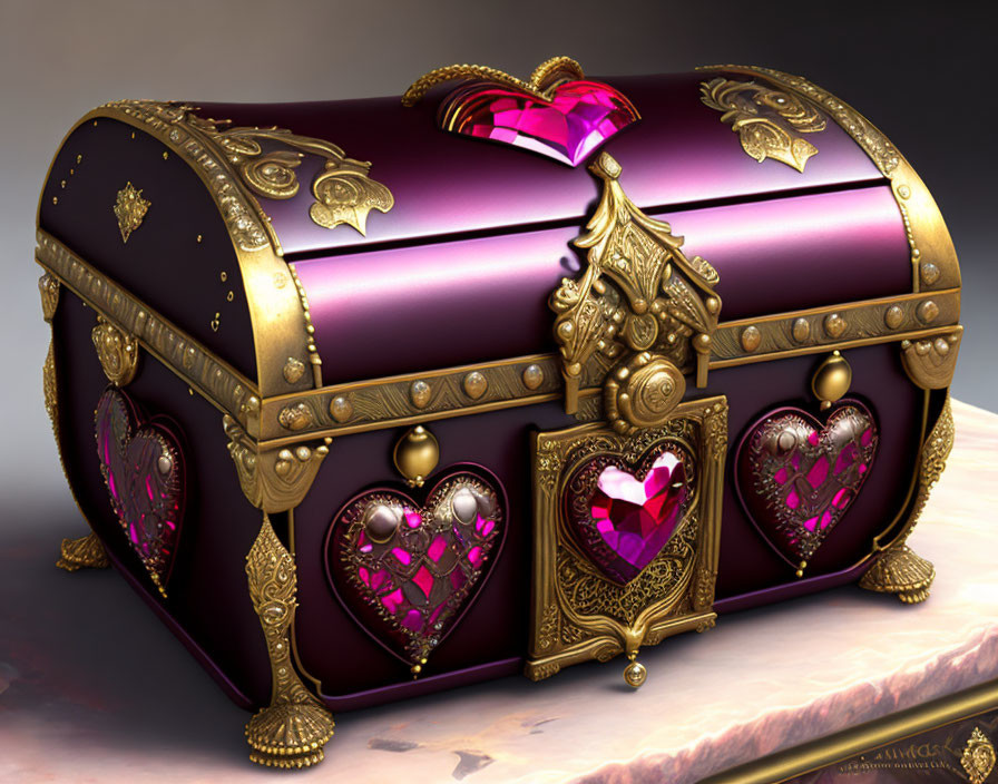 Luxurious Ornate Treasure Chest with Purple and Gold Detailing