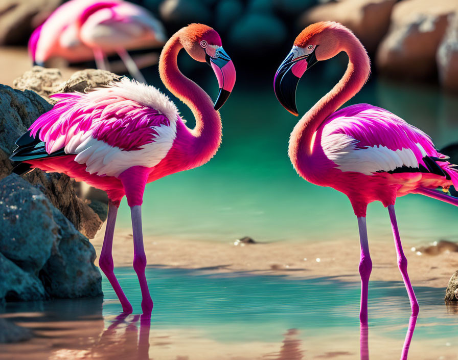 Vibrant Pink and White Flamingos in Water Scene