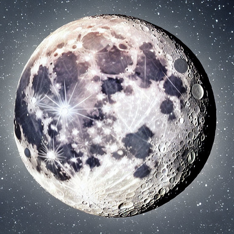 Detailed View of Moon's Cratered Surface Under Starry Sky