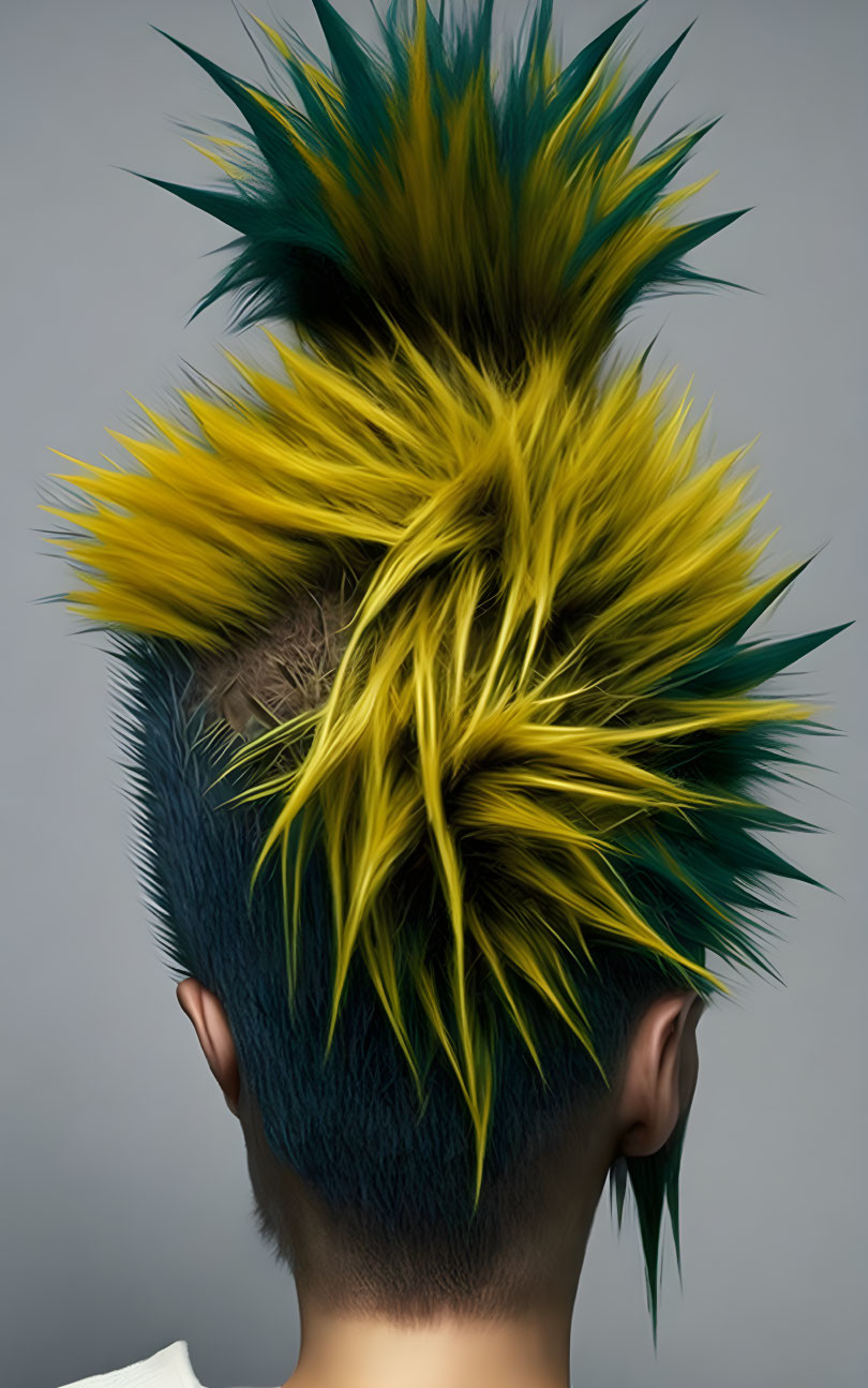 Person with Spiky Mohawk Dyed in Yellow and Green Shades