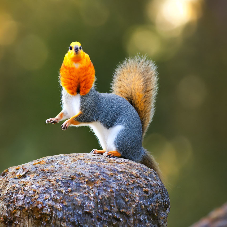 Colorful Tropical Bird-Headed Squirrel on Rock in Nature