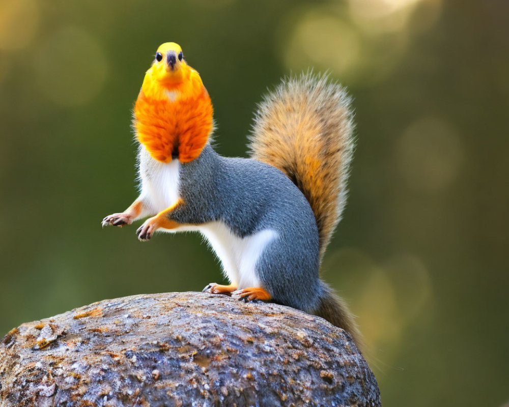 Colorful Tropical Bird-Headed Squirrel on Rock in Nature