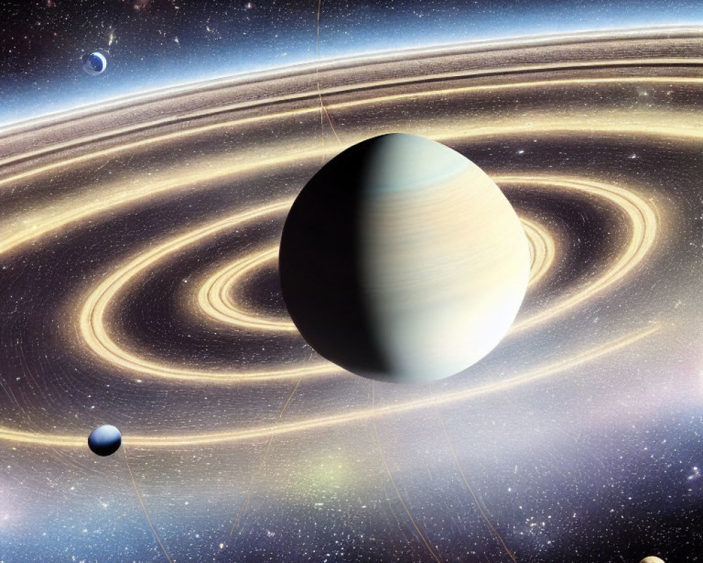 Gas Giant Planet with Rings, Moons, and Space Background