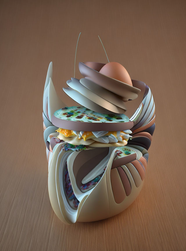 Abstract 3D Sculpture: Layered Organic Shapes in Earth Tones