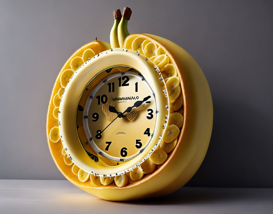 Banana Slice Themed Analog Clock with Roman Numerals