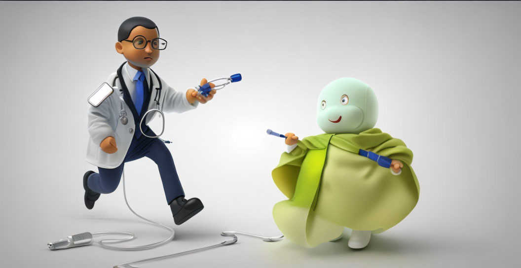 Cartoon Doctor and Patient with Syringes in 3D Animation