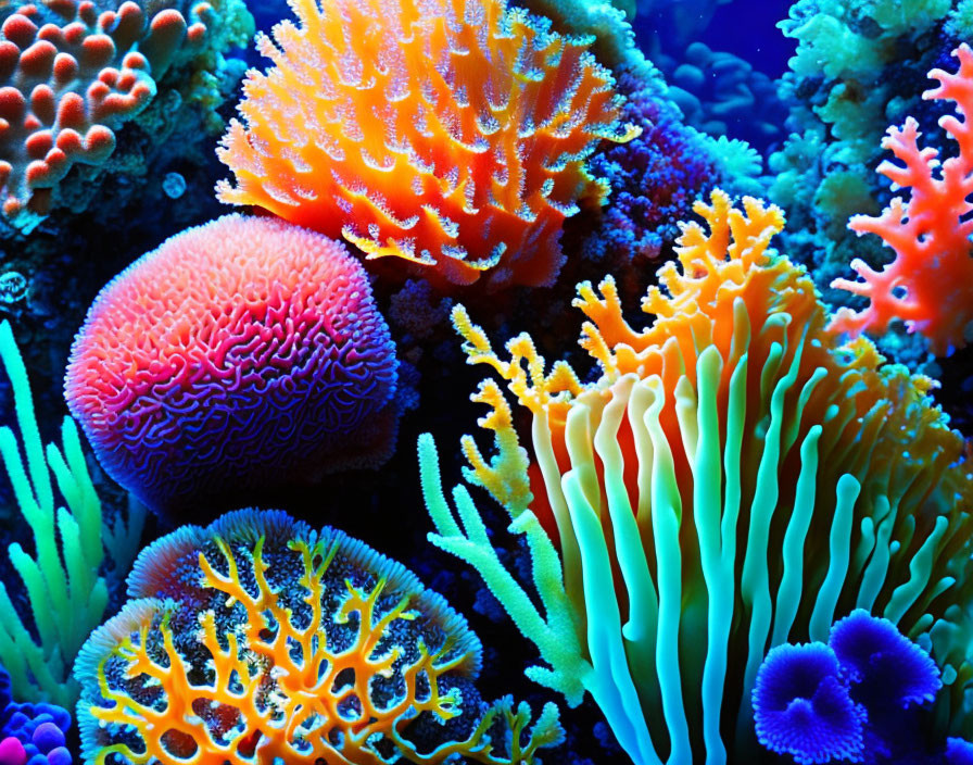 Colorful Coral Reef with Vibrant Orange, Pink, and Green Textures