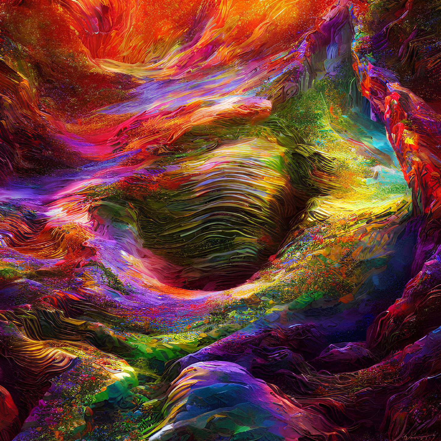 Vivid Abstract Swirling Landscape in Rich Colors