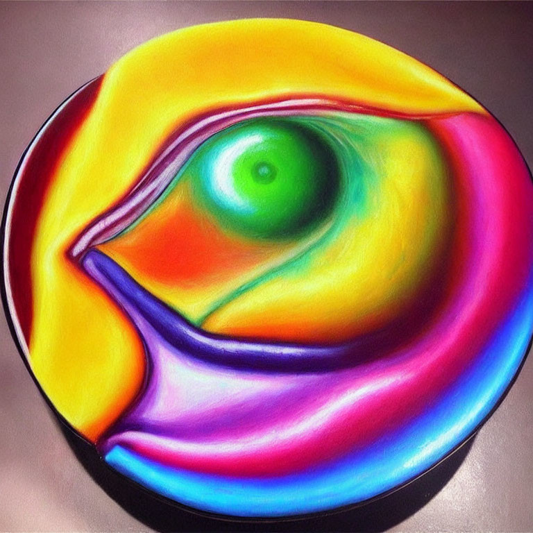 Colorful Abstract Painting with Swirling Eye-like Shape