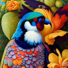 Colorful Digital Artwork: Parrot in Tropical Flowers