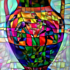 Colorful checkered vase with psychedelic patterns and spheres in vibrant digital art