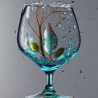 Vibrant tree in glass with colorful droplets - Digital rendering